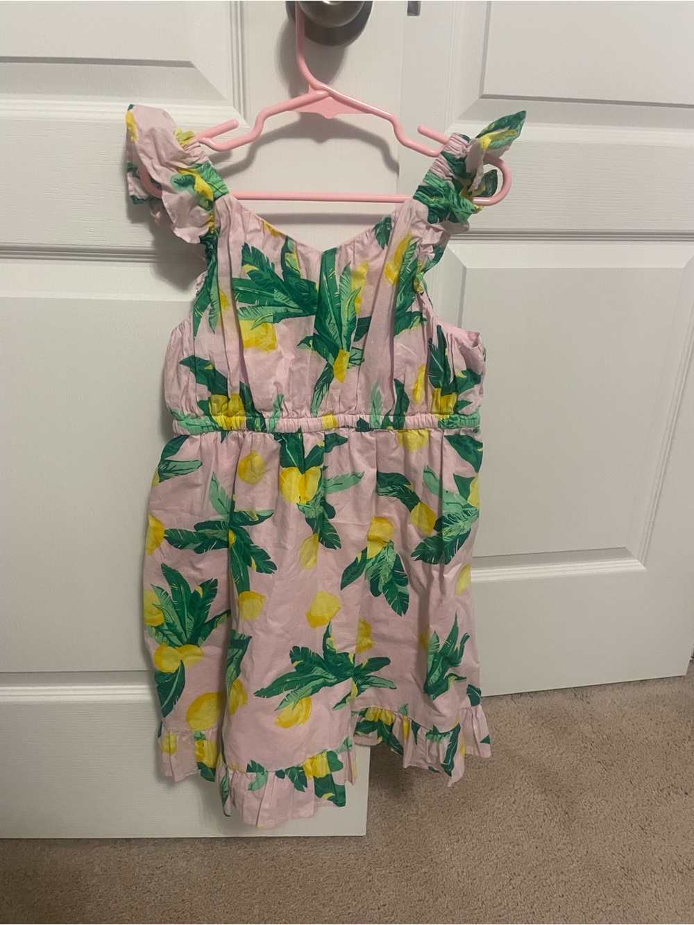 Crewcuts Pink Lemon-Print Sundress with Green Leaves